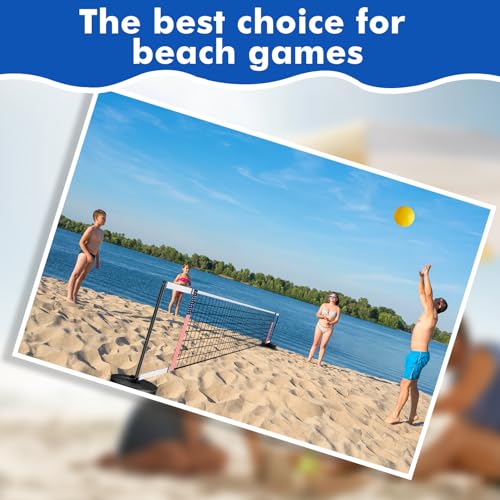 Portable Pool Volleyball Net System -4th of July Celebration Adjustable 16.5-26.5FT Length Net Includes 2 Water Volleyballs, Heavy-Duty Water-Filled Base Perfect for Pickleball, Tennis & Pool Games