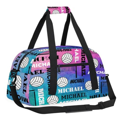Custom Volleyball Gym Bag Duffel Bag for Women Men, Personalized Name Sport Bag Overnight Bags Customized Travel Weekender Bag, Pink Blue Glitter - color: Pink Blue Glitter