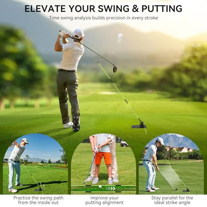 MIKOSI Adjustable Golf Alignment Stick Holder, Golf Training Aid with 48" Collapsible Alignment Sticks for Aiming, Putting, Swing Trainer, Golf Accessories Suitable for Golf Backyard Practice