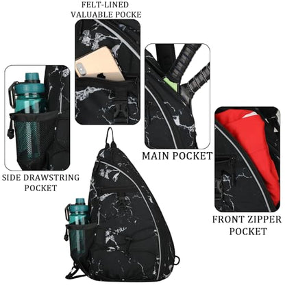 Goloni Pickleball Sling Bag for Men Women, Lightweight Pickleball Backpack with Fence Hook - color: Black White