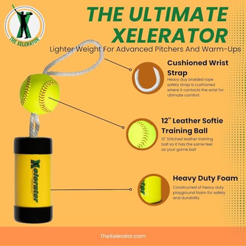The Ultimate Xelerator Fastpitch Softball Pitching Trainer - 12" Premium Leather Ball, Improve Speed & Accuracy, Quick Warm-Ups, No Catcher Needed - Made in USA