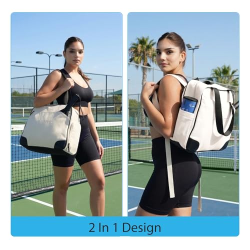 Avantic Pickleball Paddle Bag for Women & Men - 2-in-1 Canvas Backpack and Tote with Paddle Pocket, Shoe Compartment, Vegan Leather