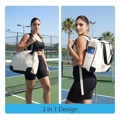 Avantic Pickleball Paddle Bag for Women & Men - 2-in-1 Canvas Backpack and Tote with Paddle Pocket, Shoe Compartment, Vegan Leather