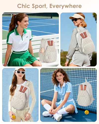 Pickleball Bag for Women - Quilted Crossbody Pickleball Paddle Bag Holds 4 Paddles, Lightweight Sports Gear & Travel Paddle Case - color: Beige