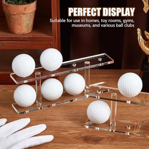 2Pcs Clear Acrylic Golfs Ball Holder Showcase 8 Balls Capacity Display Rack with Secure Grooves Golfs Ball Organizers Small Table Tennis Shelf
