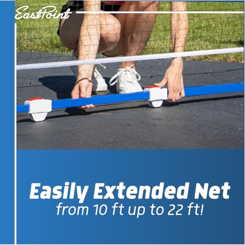 EastPoint Adjustable Pickleball Net - White & Blue, Metal - Fully Pre-Assembled & Portable Pickleball Net - Adjustable 10-22 ft Driveway Mesh for Play Court - Space-Saving Folding Design