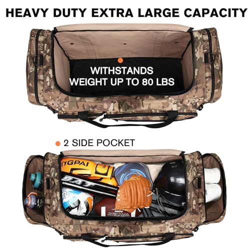 Goloni 130L Heavy Duty Large Duffle Equipment Bag,Catchers Gear Bag with Shoe Compartment,Baseball Duffle Bag - color: Camo Yellow