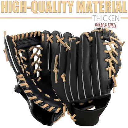 Baseball Glove,Baseball Softball Mitt with Ball for Kids Youth Adults Training and Beginner,Right Hand Throw,Left Hand Glove - color: Black Brown, size: 11.5"