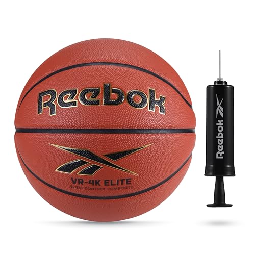 Reebok Elite Basketball, Official Size, Composite Leather, Anti-Slip Grip, Consistent Shape Retention, Includes Pump & Needle, VR-4K Series - color: Brown