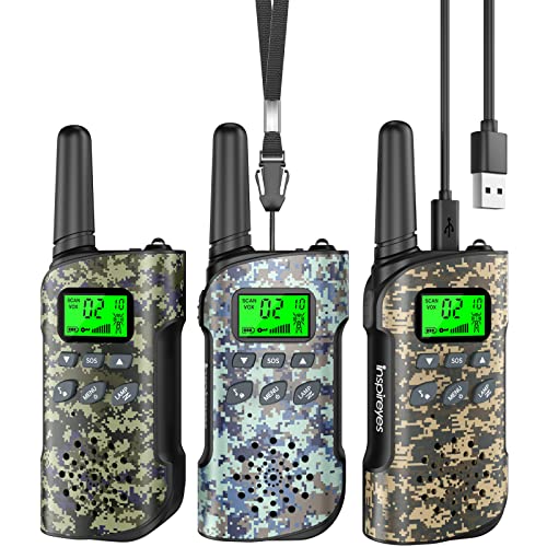 Inspireyes Walkie Talkies for Kids, Rechargeable Long Range 3 Pack, Camouflage Kids Toys for Boys Girls Ages 3-12, 2 Way Radio Toy, Outdoor Adventure Toys, Camping Hiking Gear, Birthday Gifts for Kids - color: Mini Ranger, size: 3 Pack
