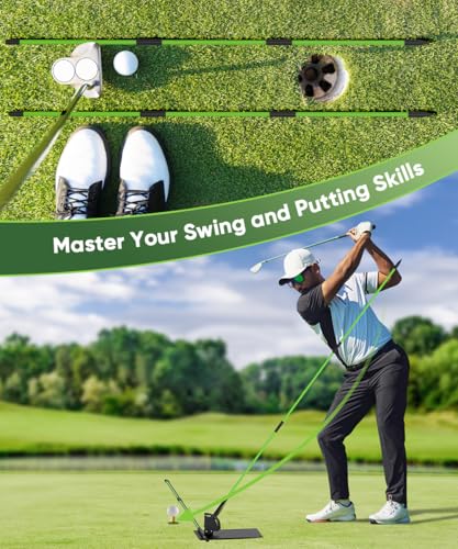 Jsikan Pro Golf Alignment Sticks System with Holder Angle Plate, Golf Trainer Aid Teaching Equipment for Aiming, Putting, Swing, Essentials Golf Gifts Accessories for Men and Women