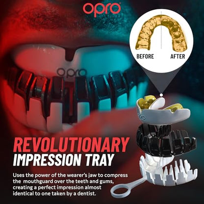 OPRO Instant Custom-Fit Mouthguard – Dentist Level Gum Shield Adult and Kids – OPRO Mouth Guard Boxing and MMA, Self-Fit Gum Shield Rugby – Maximum Protection with Dental Warranty (White/Gold) - color: White/Gold, size: Youth (Under 10)