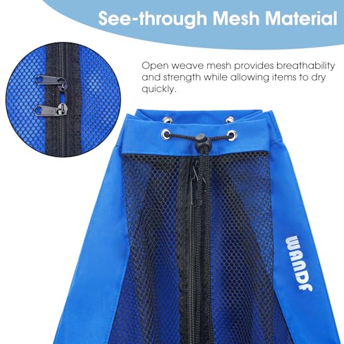 WANDF Swim Bag Mesh Drawstring Backpack Beach Backpack for Swimming, Gym, and Workout Gear - color: Navy Blue With Wet Pocket