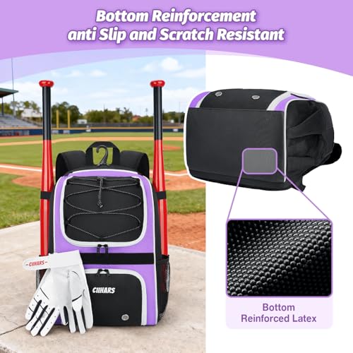 Youth Baseball Bag - Baseball Backpack Bat & Glove Holder, T-Ball & Softball Equipment & Gear,Large Main Compartment for Helmet & accessories, Fence Hook，Insulation Pocket - color: purple