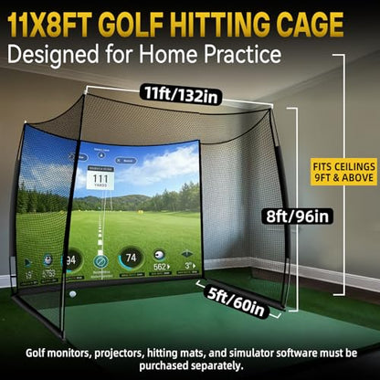 Golf Net with Impact Screen, 11x8FT Spacious Golf Practice Net for Backyard, Heavy Duty Hitting Cage for Swing Driving, Home Garage Indoor Outdoor