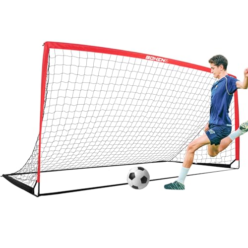 BOHEN 11x5.5 FT/9x5 FT/6x4 FT Portable Metal Soccer Goal for Backyard with Carry Bag - Fun for Outdoor Indoor Training Games for Kids and Adult, Easy Storage - color: Red