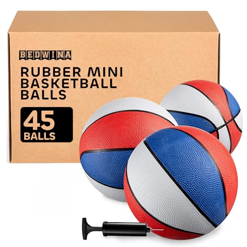 Bedwina Rubber Mini Basketball Balls for Kids 7 Inch, Size 3 Pack of 45 - Mini Hoop Outdoor Basketball Set & Indoor, for Small Hoops & Pool Parties - Kids Party Favors - style: 45-pcs
