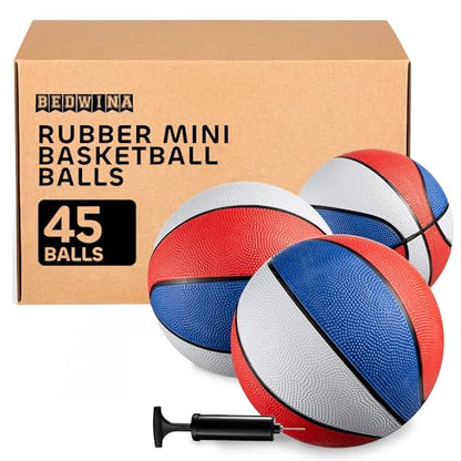 Bedwina Rubber Mini Basketball Balls for Kids 7 Inch, Size 3 Pack of 45 - Mini Hoop Outdoor Basketball Set & Indoor, for Small Hoops & Pool Parties - Kids Party Favors - style: 45-pcs