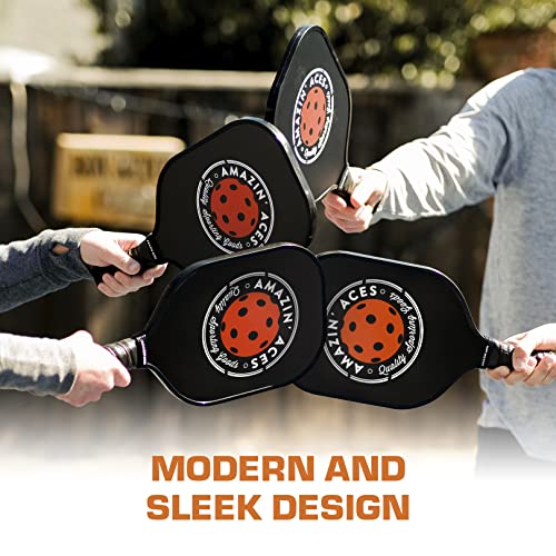 Amazin' Aces Graphite Pickleball Paddles Set - Single, 2 or 4 Paddles, Honeycomb Polymer Core with Comfy Cushion Grip - Varying Accessories Including Pickleballs, Pickleball Bag & Paddle Cover