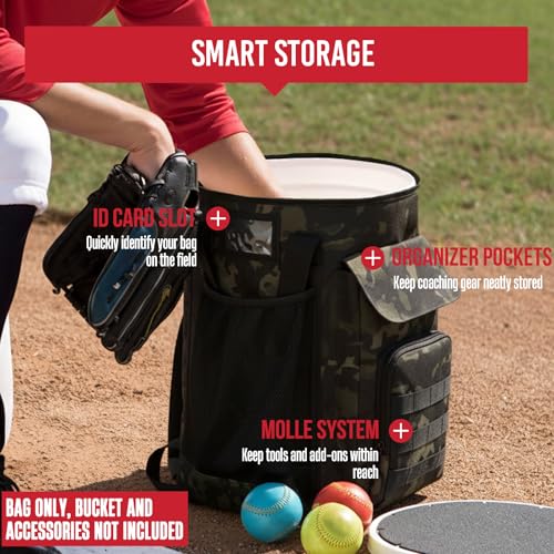 Baseball Bucket Bag, Softball Coaches Bags Fit 6 Gallon Buket, Baseball Coaching Accessories with Multiple Pockets