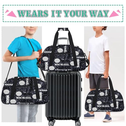 Custom Volleyball Gym Bag Duffel Bag for Women Men, Personalized Name Sport Bag Overnight Bags Customized Travel Weekender Bag, Dark Glitter - color: Dark Glitter