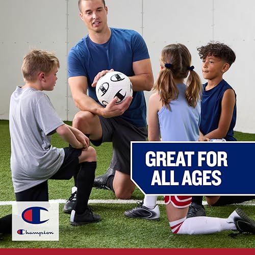 Champion Playmaker Logo Deflated Soccer Ball with Pump, Size 5 Soccer Ball, Durable Panels for Kids, Youth & Adults, Indoor/Outdoor Training Ball with Inflation Hand Pump