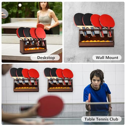 Ping Pong Paddle Holder, Ping Pong Paddle Storage Rack Hold 8 Rackets, 2-in-1 Wall Mount & Countertop Table Tennis Holder for Garage, Game Room, Bar and Men Cave
