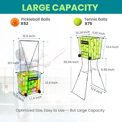 Tennis Ball Hopper, Portable Pickleball Ball Holder with Locking Legs, Holds 75 Tennis Balls or 50 Pickleballs, Sturdy Steel for Tennis Training and Teaching