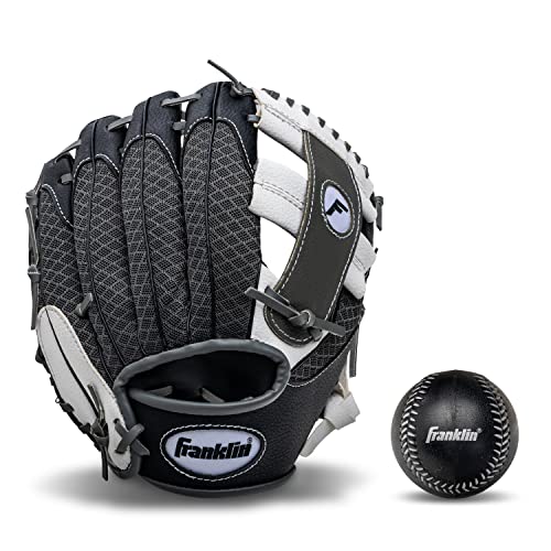 Franklin Sports Kids Baseball Glove + Foam Ball Sets - Meshtek Youth Teeball Gloves for Kids + Toddlers - Left + Right Hand Throw - 9.5" Inch - color: Black/Graphite/White