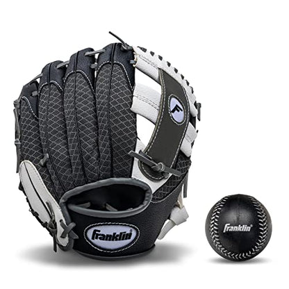 Franklin Sports Kids Baseball Glove + Foam Ball Sets - Meshtek Youth Teeball Gloves for Kids + Toddlers - Left + Right Hand Throw - 9.5" Inch - color: Black/Graphite/White