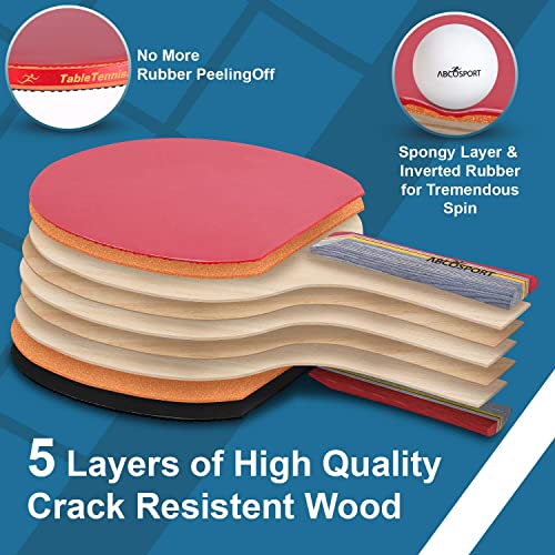 Abco Tech Table Tennis Set - Ping Pong Paddles and Balls for Professional and Recreational Play - Durable Design for Tournaments and Home Games - Portable for Family Fun and Practice