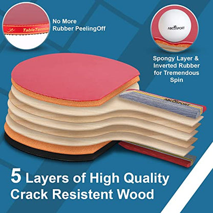 Abco Tech Table Tennis Set - Ping Pong Paddles and Balls for Professional and Recreational Play - Durable Design for Tournaments and Home Games - Portable for Family Fun and Practice