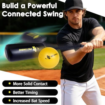 Baseball & Softball Rope Swing Trainer with Soft Training Balls, Hitting Training Aid for Bat Speed, Timing & Hand-Eye Coordination, Solo Practice Equipment for Youth & Adults