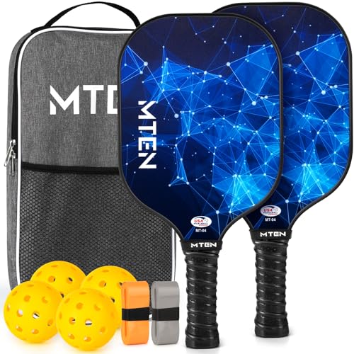 Pickleball Paddles Set of 2 or 4, or Single Paddle – USAPA Approved Fiberglass Surface Pickleball Rackets Set for Men & Women - color: Blue*2