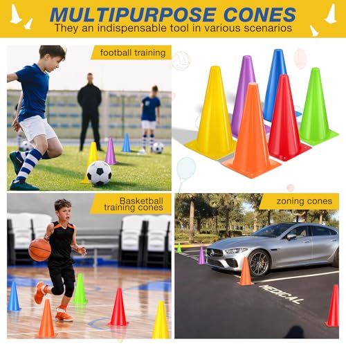 12 Inch Durable Cones,12pcs Versatile Plastic Traffic Cones and Soccer Cones for Sports Training,Agility Drills,Parking Safety,Basketball Training,Football Training. - color: colors