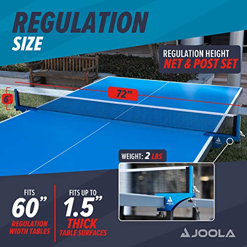 JOOLA Professional Grade WX Aluminum Indoor & Outdoor Table Tennis Net and Post Set - Quick Setup - 72in Regulation Ping Pong Net - Reinforced Cotton Blend with Adjustable Tensioning System
