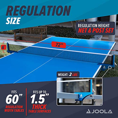 JOOLA Professional Grade WX Aluminum Indoor & Outdoor Table Tennis Net and Post Set - Quick Setup - 72in Regulation Ping Pong Net - Reinforced Cotton Blend with Adjustable Tensioning System