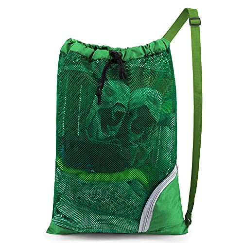 BeeGreen Mesh Drawstring Bag Swim Backpack for Beach Pool Sports Gym Draw String Cinch Bags for Swimming Soccer Basketball Gear Green - color: Green