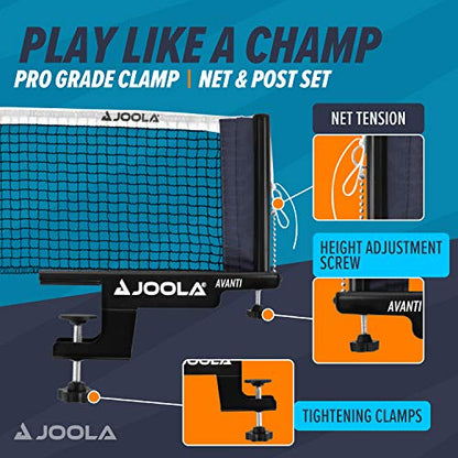 JOOLA Premium Avanti Table Tennis Net and Post Set - Portable and Easy Setup Ping Pong Screw On Clamp Net - color: ‎White/Black, size: Regulation