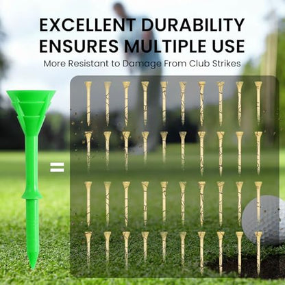 VEASAERS Golf Tees Plastic 3 1/4 inch Unbreakable 30 Pack with Pouch Bag, Durable Stable Available 83 mm Long Tee for Golfer Practice - color: Green