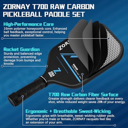 T700 Pickleball Paddles,16mm Pickleball Paddles, USAPA Approved Carbon Lightweight Pickle Ball Rackets, Wider Pickle Ball Racket Gift for Beginners, Men, Women - color: Black-2