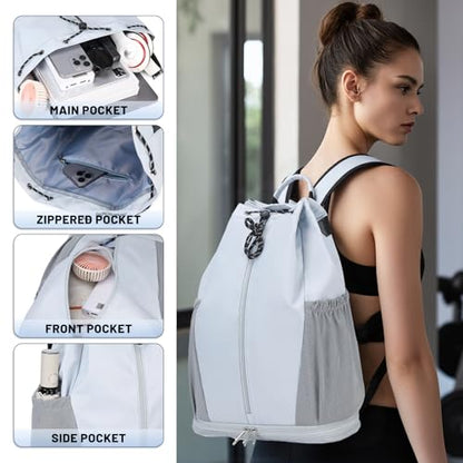 Gym Backpack with Drawstring Closure, Expandable Shoe Compartment, Water Resistant Laptop Backpack, Thick Padded Back & Shoulder Straps, Heavy Duty Durable Daypack for Sports, Work, Travel, Black