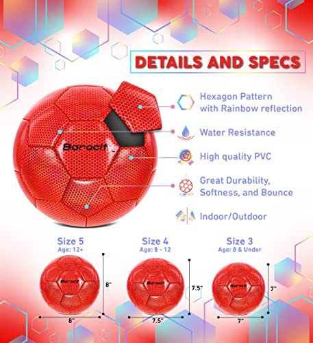 Soccer Ball - Premium Boy and Girl Official Match Ball with Cool Reflective Iridescent Rainbow Hex Pattern, Durable, Indoor, Outdoor, Training, Practice, Playtime and Games