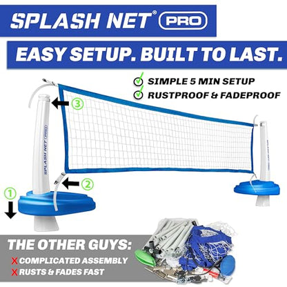 GoSports Splash Net PRO Pool Volleyball Net - Red, White, or Blue - Includes 2 Water Volleyballs and Pump - color: Blue