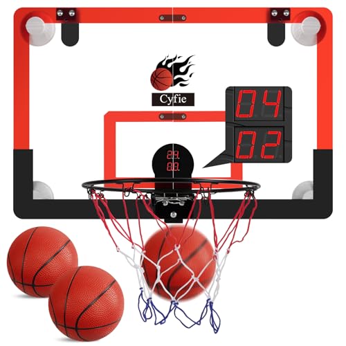 CYFIE 24" x 16" Large Basketball Hoop, Suction Cup/Over The Door Basketball Hoop with Sturdy Backboard/Electronic Scoreboard,Sound,3 Balls, Basketball Toys Gifts for Adults Kids Teens Boys Girls - color: Red-black