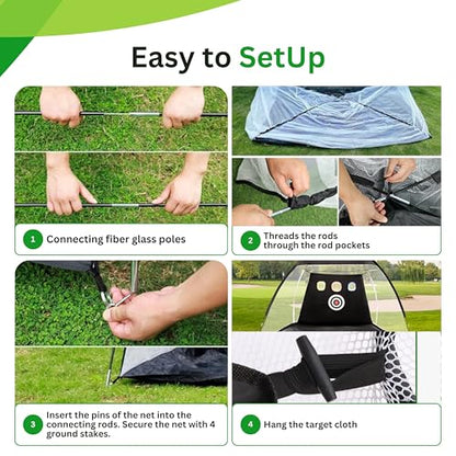 Golf Hitting Net 10x7FT with Tri Turf Mat, Golf Nets for Backyard Driving Real Golf Balls with 10 Balls, 4 Ground Stakes, 6 Windproof Sandbags, Rubber Tee, Tray and Carry Bag Indoor/Outdoor Use