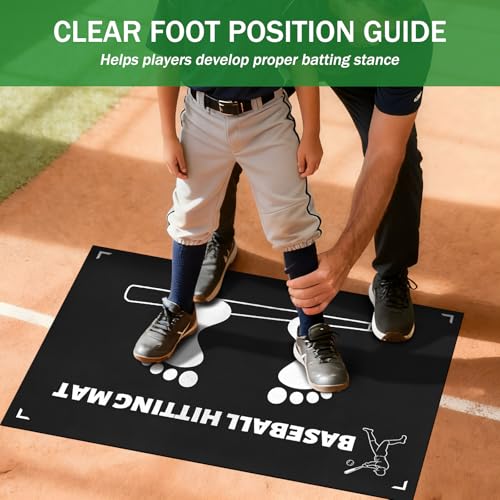 Baseball Training Mat, Baseball and Softball Batter Stance Hitting Mat, Improve Posture, Batting Mat with Toes Facing Place, Silent Anti-Skid, Baseball Training Equipment, 35.4 * 23.6 Inch - color: Black B
