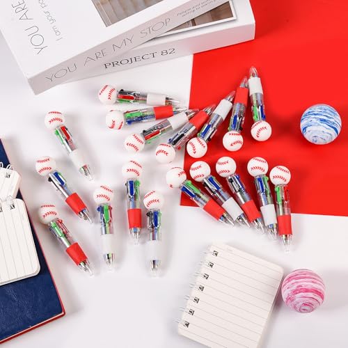 LiYiQ 25 Pcs Baseball Party Favor Multicolor Pen in One Cartoon Cute Fun 4-in-1 Cute Pens Bulk Kawaii Baseball Shape Cool Ballpoint Pens for Kids Fun Gifts - style: Baseball