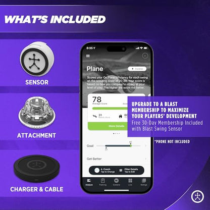 Blast Motion Softball Swing Analyzer - Improve Your Swing at Every Level - Batting Trainer - Real-time Feedback, Swing Metrics, Video Capture Highlights, Track Performance (GEN3 Sensor)