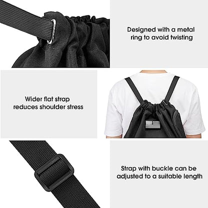 G4Free Drawstring Backpack Gym Backpack Soccer Basketball Bag with Shoes Compartment Tactical Water-Resistant String Sports Bag for Men Women(Black)
